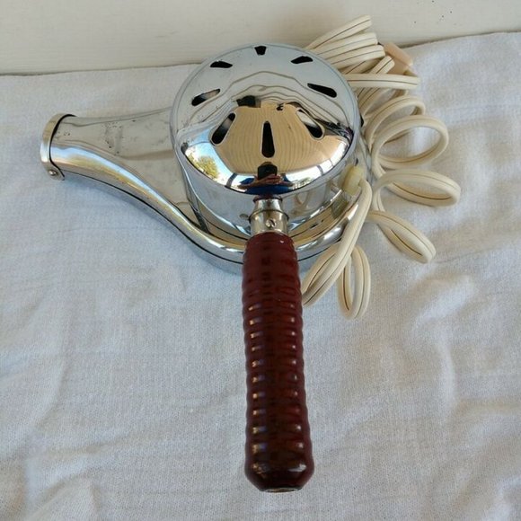 Antique 50s Hair Dryer Handy Hannah Chrome Heat Controlled Cat.995-C-Woo… - Picture 4 of 9